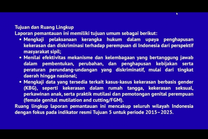 Pemantauan SDGs Tujuan 5 : Dari Evaluasi ke Aksi: Meninjau Kebijakan Pemenuhan Hak Perempuan di Indonesia dan Strategi Percepatan Menuju 2030